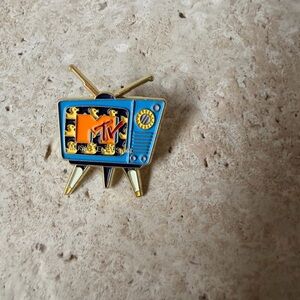 MTV Retro Logo Pin | Blue & Gold Music Television Vintage Enamel Brooch